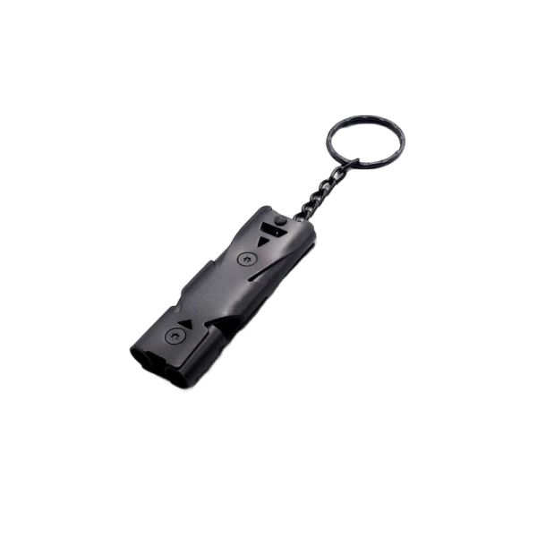 Portable emergency whistle, metal, model EW01, black color